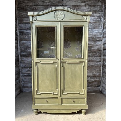 Vintage Large Painted Pine Glazed Front Cupboard