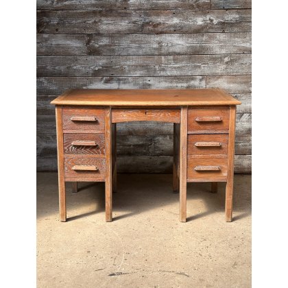 Antique Art Deco Limed Oak Kneehole Desk