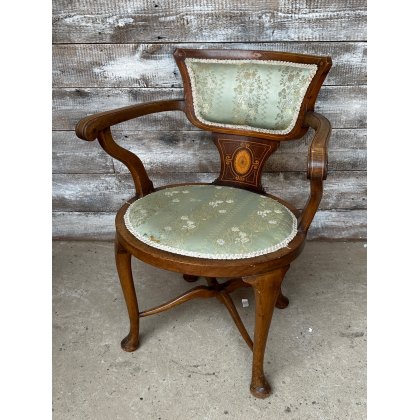 Fabulous Edwardian Inlaid & Upholstered Armchair