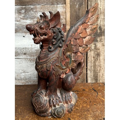 Antique Finely Carved Hardwood Indonesian Dragon Figure
