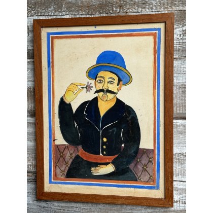 Charming 19th Century Naive Portrait Watercolour