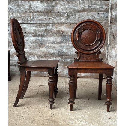 Antique 19th Century English Oak Hall Chairs