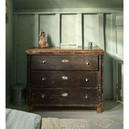 Rustic Antique Large Stained Pine Chest Of Drawers