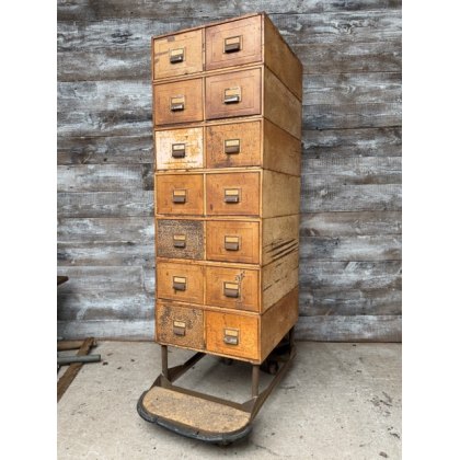 Large Vintage Rustic Metal Bank Of Drawers