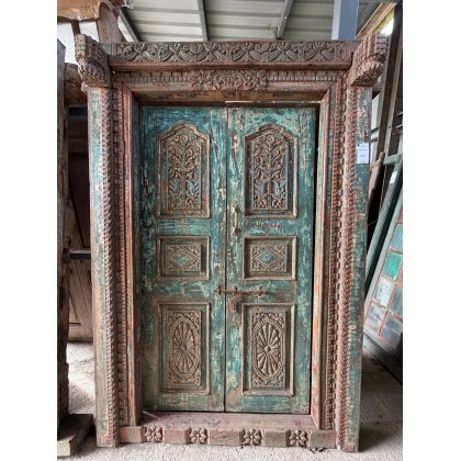 Fabulous & Large Indian Painted Teak Framed Door
