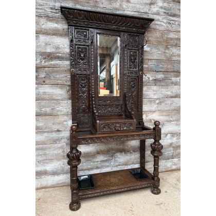 Impressive Antique Victorian Gothic Oak Coat Stand