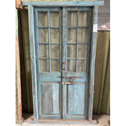 Rustic Teak Framed Glazed Double Doors