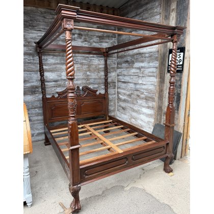 Impressive Large Carved Hardwood Four Poster Bed Impressive Large Carved Hardwood Four Poster Bed