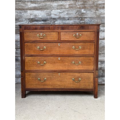 Antique English Regency Oak & Mahogany Chest Of Drawers