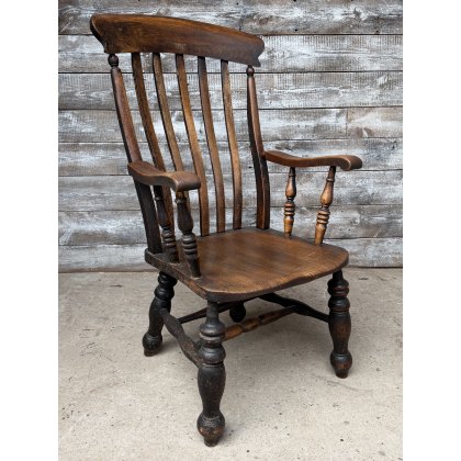 Antique Ash & Elm Victorian Grandfather Chair