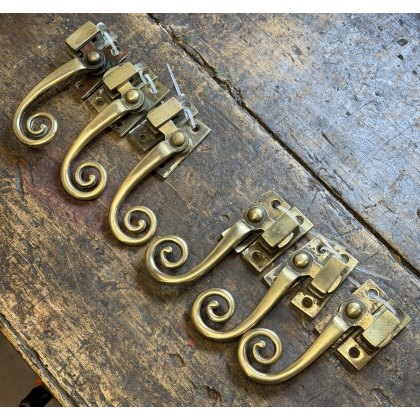 Antique Patinated Brass Monkey Tail Window Latches