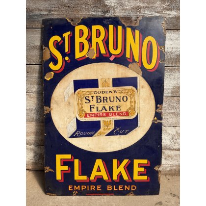 Antique St Bruno Flake Cigarettes Enamel Sign Blue Antique St Bruno Flake Cigarettes Enamel Sign Blue