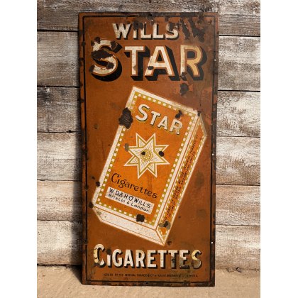 Antique Orange Wills Star Cigarettes Enamel Sign
