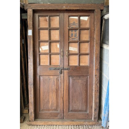 Beautiful Pair Of Half Glazed Teak Doors