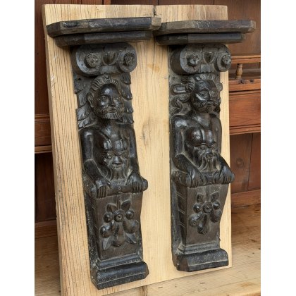 Rare Pair Of 17th Century English Oak Carved Herm Figures Rare Pair Of 17th Century English Oak Carved Herm Figures