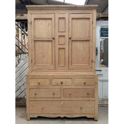 Antique 19thC Stripped Pine Linen Press Wardrobe