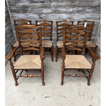 A Set Of 6 Rush Seated Ladder Back Oak Dining Chairs A Set Of 6 Rush Seated Ladder Back Oak Dining Chairs