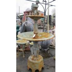 Two Tiered Fountain with Birds and Cherub