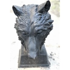 Cast Iron Wolf Head Bust Statue