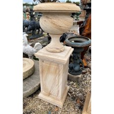 Hand Carved Natural Stone Urn with Plinth