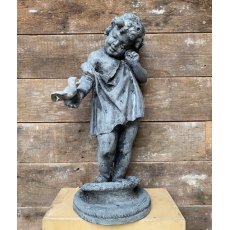 Vintage Rustic 'Girl With Bird' Lead Statue