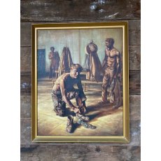 Stuart Brownson (Australian, 20th) "Miners In Changing Room' Oil On Board