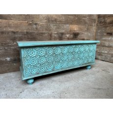 Rustic Teak Blue Carved Chest