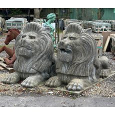 Fantastic Massive Hand Carved Stone Lion Statues Pair