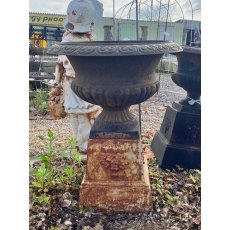 Vintage Cast Iron Decorative Urn On Plinth