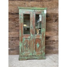 Rustic Green Glazed Teak Cupboard