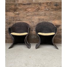 Retro Mid-Century Pieff Venus Wicker & Chrome Tub Chairs