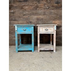 Rustic Painted Hardwood Side Table With Drawer