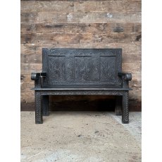 Antique Victorian Ebonised Pine Panel Back Bench