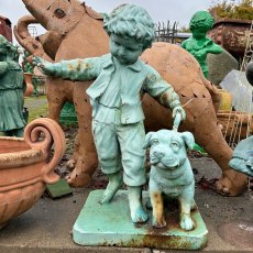 Painted Cast Iron Boy With Dog Statue