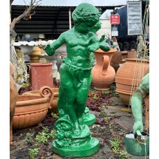 Painted Cast Iron Girl With Butterfly Statue