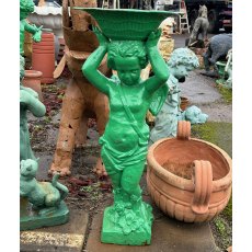 Painted Cast Iron Girl With Bowl Fountain Statue