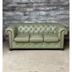 Fabulous Victorian Style Chesterfield Pale Green Leather Sofa