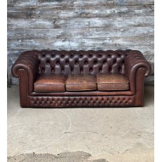 Vintage Mid 20th Century Chesterfield Brown Leather Sofa