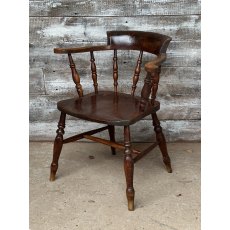 Antique 19th Century English Elm & Beechwood Smoker Bow Armchair