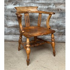 Stunning Antique English Elm Smokers Bow Armchair C1900