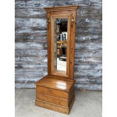 Unique Vintage Waxed Pine Freestanding Mirror With Chest