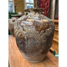 Antique Brown Glazed Dragon Jar Planter