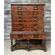 Antique 17th Century Oyster Veneer Chest On Stand