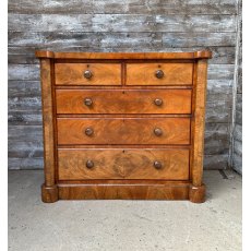 Antique Victorian Burr Walnut Chest Of Drawers With Columns