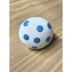 White Ceramic Knob With Blue Polka Dots