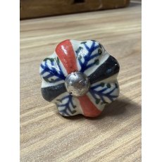 Small Red & Black Painted Ceramic Knob
