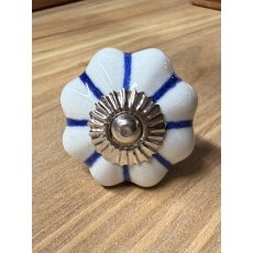 White Pumpkin Cupboard Knob with Blue Stripes.