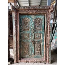 Fabulous & Large Indian Painted Teak Framed Door