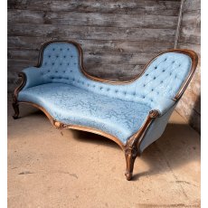 Antique Victorian Blue Upholstered Chaise Lounge Sofa