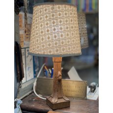 20th Century Mouseman Carved Oak Lamp With Shade